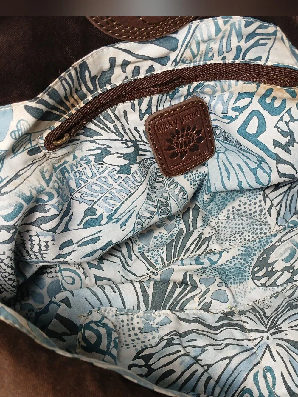 Lucky Brand Brown 100% Cow Hide Leather Braided Stitch Shoulder Tote